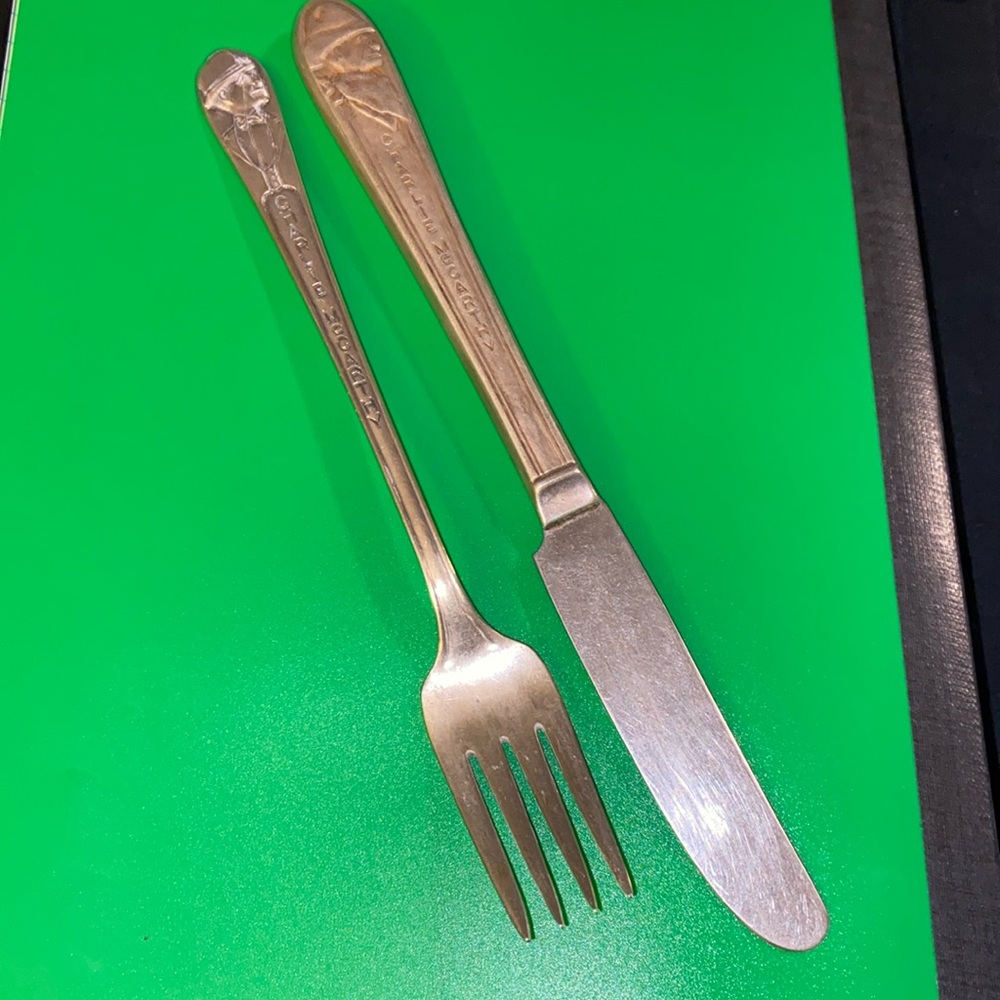 Charlie McCarthy knife and fork set Silverplate